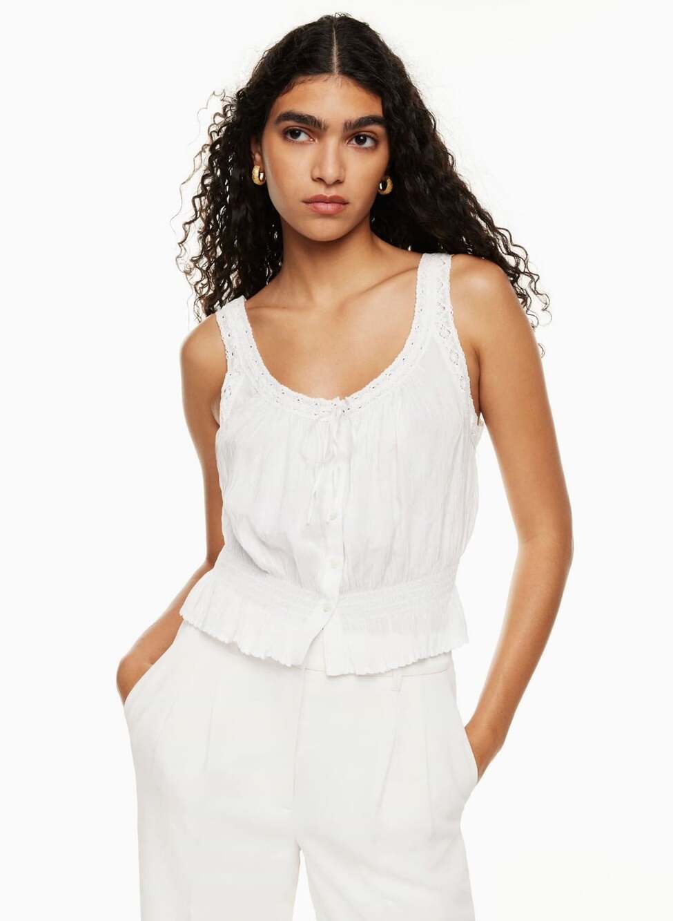 Wilfred Surrender Top Size L White Modal Lace Peplum